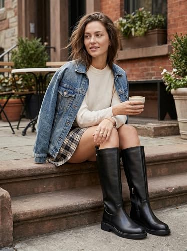 Image of Womens Knee High Chelsea Boots - Round Toe Chunky Low Heel Tall Riding Boots with Inside Zipper, Comfortable Dressy Fashion Long Boots for Daily Work & Casual