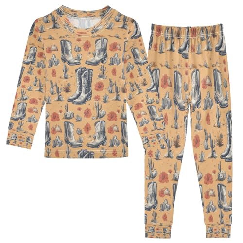 Pajama Sets Long Sleeve Cowboy Boots Cactus Soft Comfy Sleepwear 2 Piece PJS 3-8T