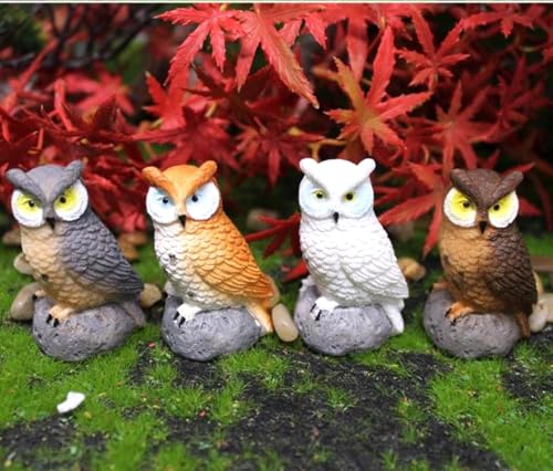 Mini Owl Figurines 4pcs - Fairy Garden Accessories, Miniature Owls