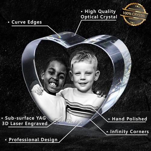 Family Present Heart Shaped 3DLaser-Etched K9 Crystal (Large, 4.3) (Small)3