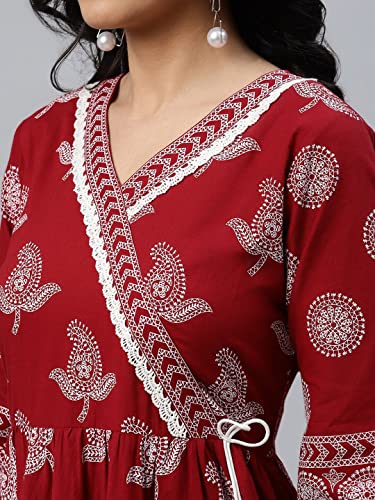 Image of Amayra Women's Rayon Printed Maroon Anarkali Kurta with Palazzos and Dupatta Set