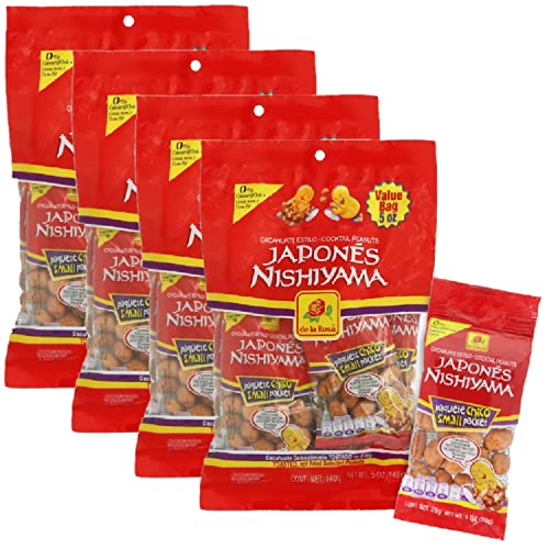 Japanese Peanuts Mexico Snacks – 4 Pack De La Rosa Nishiyama Japanese Cocktail Peanuts (20 oz total)