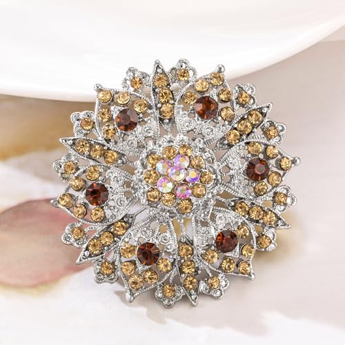 Image of Flower-shape Statement Brooch Pin Crystal Rhinestone Broach for Women