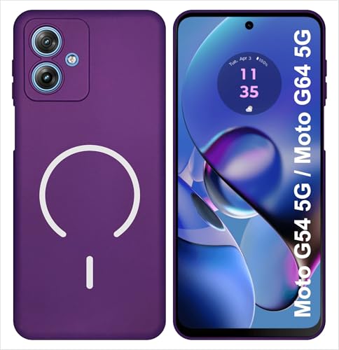 Image of SBMS Silicone Back Cover Case for Motorola Moto G54 / Moto G64 5G | Soft Micro-Fibre Lining Inside | Magsafe Print On Back Side Camera Protection Bump | Shockproof Case for Moto G54 5G (Purple)