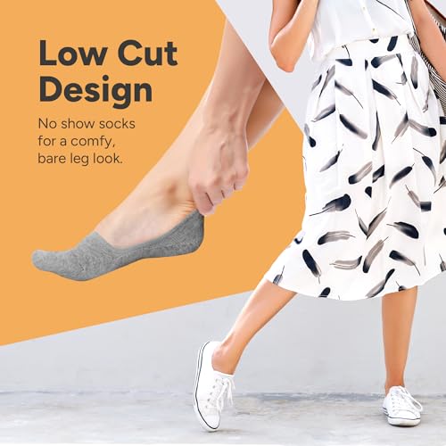 Image of Eedor No Show Socks Women - Low Cut Ankle, Non Slip | Breathable Cotton & Spandex, Flat Boat Line Invisible Socks with Silicone Heel Grips, for Flats, Heals, Loafers