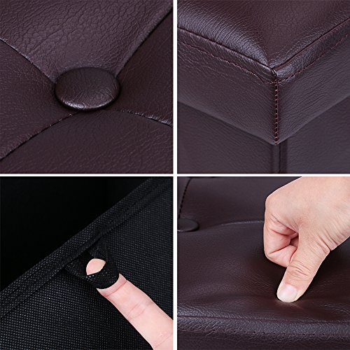 WoneNice 30 Inches Faux Leather Folding Storage Ottoman Bench, Ottoman Toy Folding Storage Box, Hold Up to 300 LB, Black - Thumbnail 5