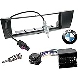 Farbe: Schwarz Sound-way 1 DIN Autoradio RadioRahmen RadioBlende, ISO Kabel, Antennenadapter, kompatibel mit BMW Serie 1, Serie 3, X1, Z4
