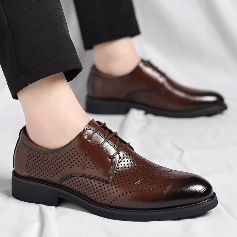 YZABEL Men's Patent Leather Flat Formal Oxford Shoes, Stylish Pointed Toe Lace-Up Casual Shoes, Soft-Soled Non-Slip for Formal Business Wedding2