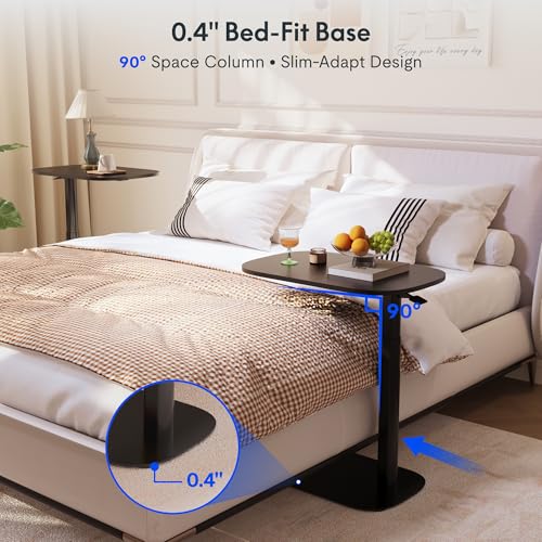 FLEXISPOT Adjustable C Table with Wheels, Mobile Snack Side End Table Sofa Couch Bedside Table Laptop Cart TV Tray Night Stand Small Space Side Table(23.6" W x 13.8" D,Black)
