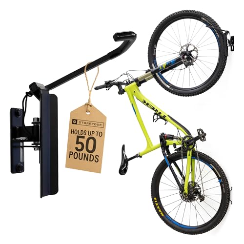 Image of StoreYourBoard Bike Hangers for Garage | Garage Bike Rack Wall Mount, Vertical Bicycle Rack for Garage | 124 Swivel Bike Wall Mount with Stopper, Holds 50lbs, Fits All Wheel Diameters, Max 2.6 inch Tires