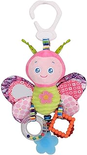 D-KINGCHY Baby Car Toys Stroller Plush Toy Animal Stuffed Hanging Rattle Toys Newborn Crib Bed Around Toy with Teether Rattle Sound for 0-3 Years Old (Butterfly)