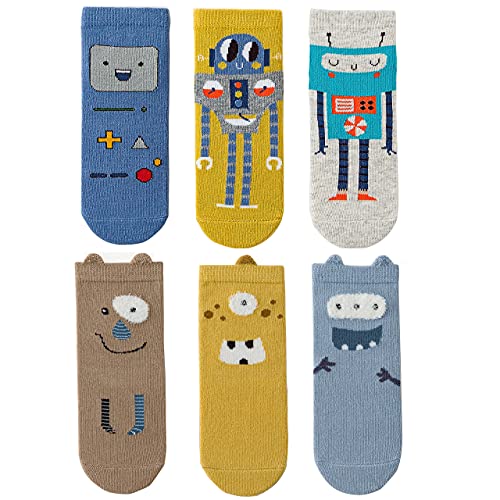 Toddler Boys Fun Novelty Design Socks (Robots & Monsters, 1-3)