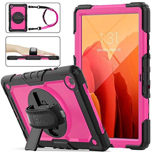 SEYMAC stock Funda para Samsung Galaxy Tab A7 10,4'' 2020 (SM T500/T505/T507), Funda Resistente con Protector de Pantalla [Soporte Giratorio 360] & Correa de Mano para Samsung Galaxy Tab A7 (Rosa)