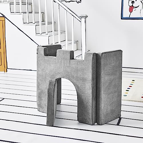 Yourigami Kids and Toddler Play Castle, Playroom Couch Add-On Set, Durable Modular Design, Mountain Gray by YOURIGAMI - Image 7