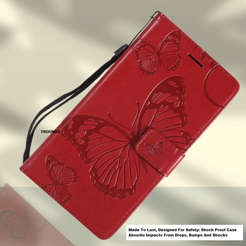 Image of TROUNCE Butterfly Embossing Shock Proof Flip Cover with Card Cash Holder Wallet Case & Magnetic Lock|Mobile Cover|Back Cover- Red for Samsung Galaxy A54 5G
