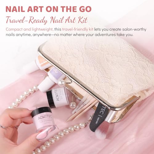 Aokitec Dipping Powder Nails Set - Rosa & Weiß Dip Powder mit 2-in-1 Dip-Base & Top Aktivator, Nageldesign Zubehör für DIY Nail Art, leicht zu tragen und zu verwenden, Nägel Selber Machen Set