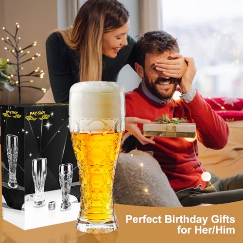 Paysky Beer Glasses 17 oz, Pint Glasses Set of 2, Pilsner Beer Glasses, Wheat Beer Glasses, Glasses Drinking Set, Glassware Gift for Men