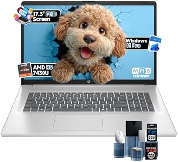 17 inch Business Laptops Computer, 17.3" FHD Anti-Glare Display, AMD Ryzen 5 7430U, 32GB RAM, 1TB SSD, Windows 11 Pro, Wi-Fi 6, Numeric Keyboard, w/Accessories