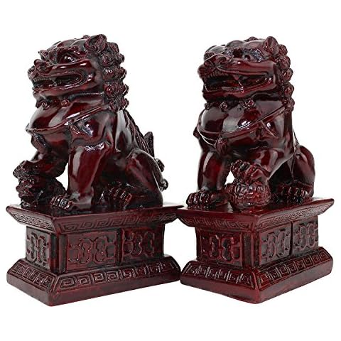 We pay your sales tax Feng Shui 4" Red Fu Foo Dog Guardian Lions Wealth Protection Statue Figurine Housewarming Congratulatory Gift Cover