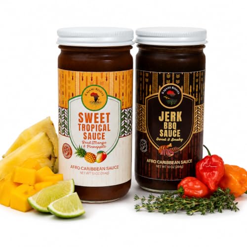 Kajani Roots Mango Pineapple + Jerk BBQ Sauce Bundle, 10 oz Each