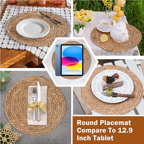 Image of 13.5'' Round Woven Placemats Set of 10, Boho Rattan Chargers for Dinner Plates, Round Rattan Placemats,for Dining Table,Wedding, Farmhouse,Outdoor and Christmas