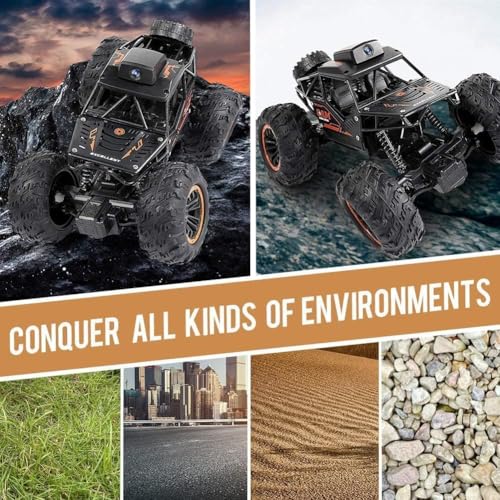 Image of TRISHA TOYS Remote Control Car with WiFi Camera, 2.4GHz High Speed Alloy Off Road Truck Fast Racing Vehicle Electric Hobby Toy Car Gift for Boys Kids Teens Adults, Black