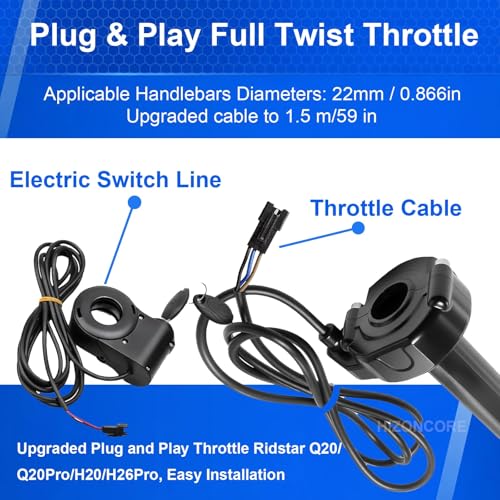 Image of Full Twist Throttle for Ridstar Q20, Surron Throttle with Ignition Switch, Ebike Throttle Grips Cable Kit Compatible with Ridstar Q20 Electric Dirt Bike