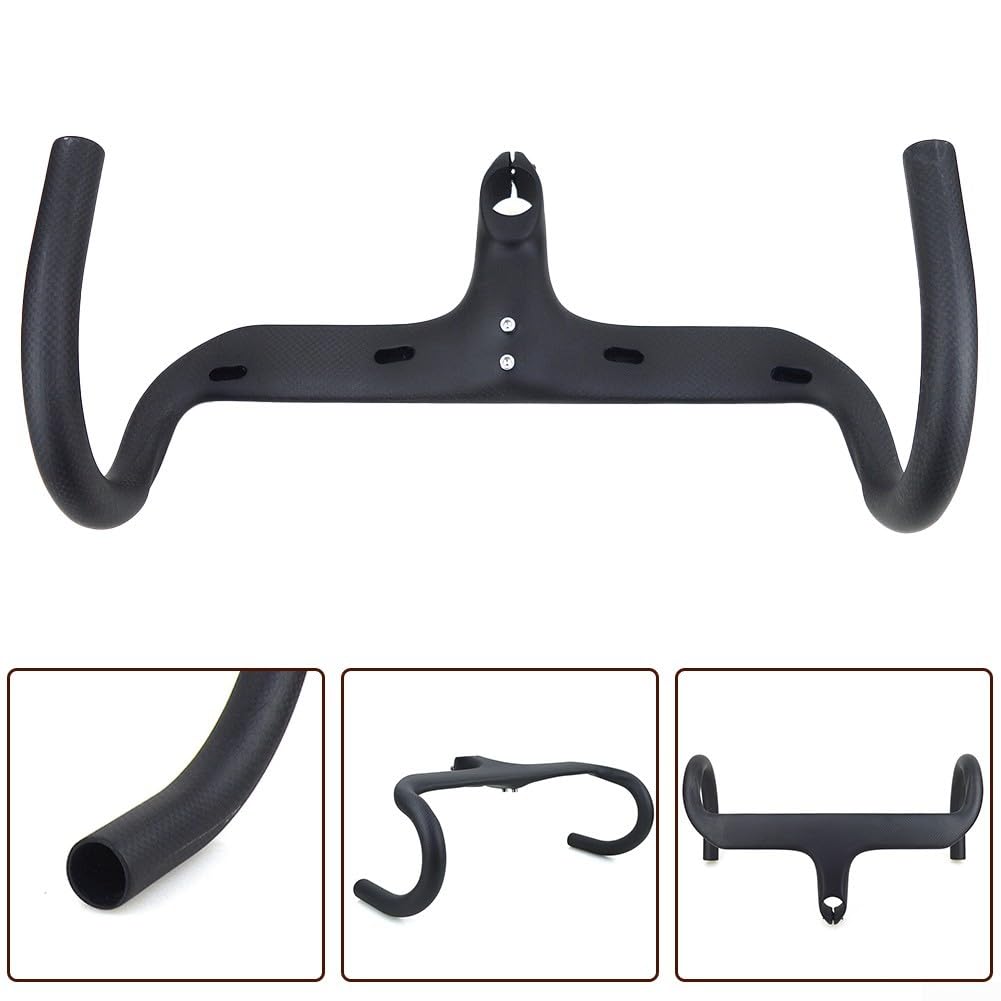 Manubrio Integrato in Carbonio per Bici da Strada, componenti per Bicicletta T800 in Fibra, Forcella da 28,6 mm, curvatura a -6 Gradi, Passaggio Cavi Interno, Colore Nero Antracite