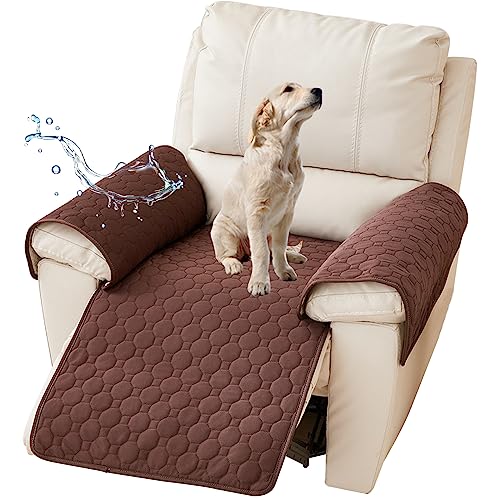 NNSMUN Water Resistant Recliner Cover, Pet Sofa Protector, Nonslip Recliner Chair Covers for Reclining Chair, Quilted Thick Recliner Slipcovers for Pets and Kids, Washable (Coffee,1 Piece (19x23))