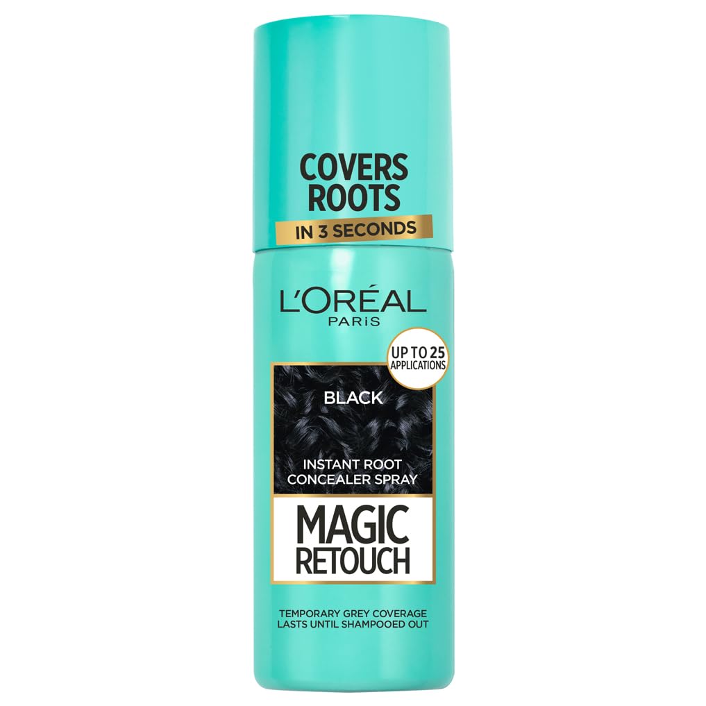 L’Oréal Paris Magic Retouch Instant Root Concealer Spray, Quick Grey Coverage, Easy Application, Shade: Black, 75ml