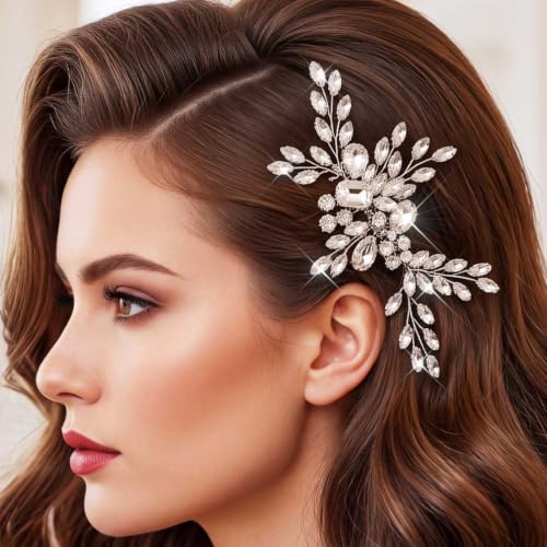 Peine de cabello nupcial con cristales plateado miniatura 1