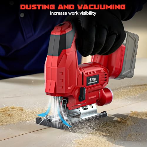 Image of Ecarke Cordless Jig Saw Compatible With Milwaukee 18V Battery, 4 Orbital Sets, 6 Variable Speeds Control, Dust-Blowing, ±45 Bevel Cuts, LED Light & 6PCS Blades for Straight Curve Cutting, Tool Only