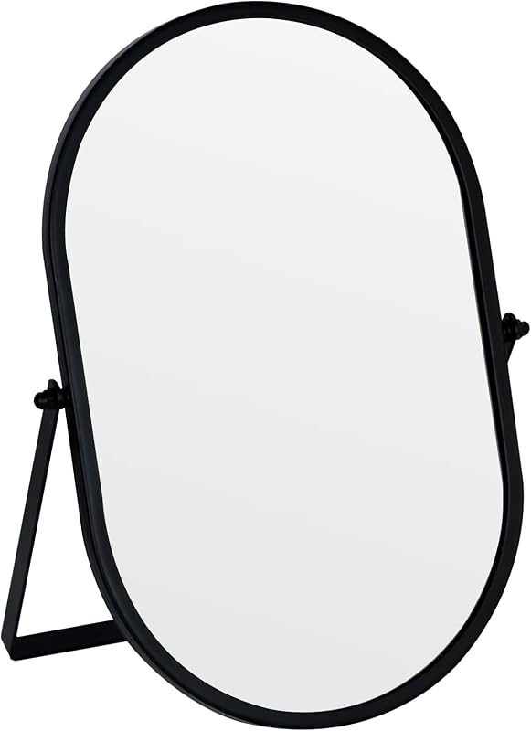 Espelho oval de mesa Tstarer com suporte e moldura metálica preto, 27,94 cm x 18,03 cm