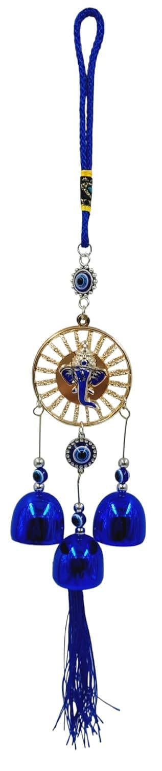 Decorative Blue Evil Eye & Lord Ganesha Hanging Wind Chime with Metal Bells for Positive Energy | Spiritual Home, Office & Car Decor | Protection Charm for Good Luck, Peace & Prosperity-image-34