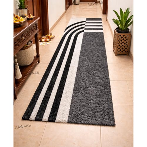 Image of 2x10 feet Shaggy Polyester Abstract Modern Area Rug - 2 Inch High Pile Ultra Soft Plush Carpet for Living Room, Bedroom & Kids Room, Thick Fluffy Rug for Indian Home Decor E - Rectangular