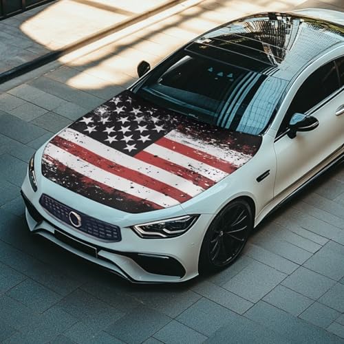 Image of USA Flag American Hood Flag Cover Stretch Polyester Fabric Cover Car Hood Cover Protector Easy Installation Removable Automotive Accessories Suitable for Cars