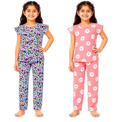 Image of NammaBaby Girl's Cotton Graphic Print Night Suit and Payjama Set - Multipack