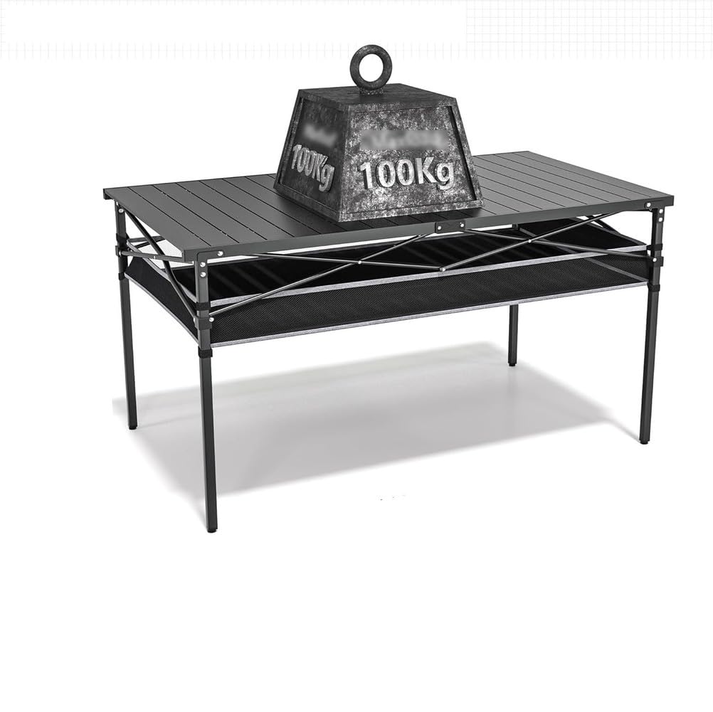 Table Pliante de Pique Nique Table de Camping Pliante en Aluminium Table, Brocante Table pour Balcon Table à tapisser Réglable en Hauteur avec Sac de Transport et Filet de Rangement,01,120*55*50cm