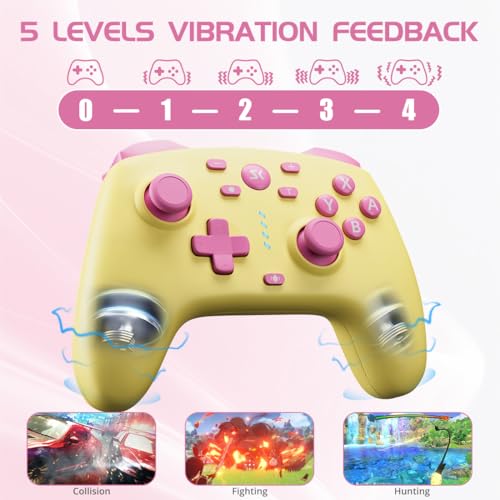 Image of Wireless Switch Controller for Switch /Switch 2 /OLED /Lite /PC, Wireless Switch Pro Controllers with 2.4G Dongle, Hall Effect Joysticks & Hall Triggers, Dual Rumble, Turbo & 2 Macro Back Buttons(Yellow)