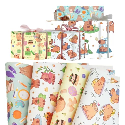 8 Blatt Capybara Geschenkpapier Set, Lustig Capybara Deko Geburtstag mit Süßen Wasserschwein Motiven, Geschenkpapier Kinder für Geburtstagsfeier, 50x70cm