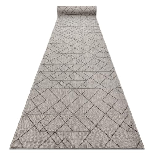 Alfombra pasillera de sisal Sion 6051 gris de 70x120 cm con diseño de llave geométrica 2
