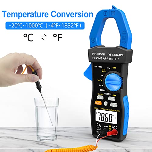 Infurider Bluetooth Clamp Meter, Trms 6000 Counts Auto- Ranging Clamp On Ammeter, 1000A Ac/Dc Current Clamp Volt Meter, Wireless Clamp Multimeter Measures Capacitance, Ohm, Hz, Ncv And Temperature #TOP4