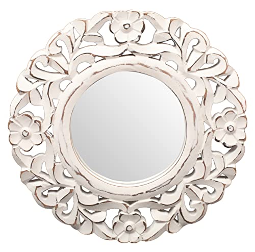 The Wooden Town 10 inch White Round Wall Mirror, Gorgeous Rustic Farmhouse Accent Mirror, Barn Wood Color Entry Mirror for Bathroom Renovation, Bedrooms, Living Rooms and More. - Image 6