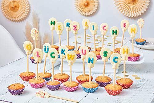 Dr. Oetker Dekor ABC & Zahlen, 58 g, essbare Tortendeko, 66 Buchstaben, Zahlen & Satzzeichen, zum Verzieren von Kuchen & Torten, auf Kakaobutter- und Milchpulverbasis