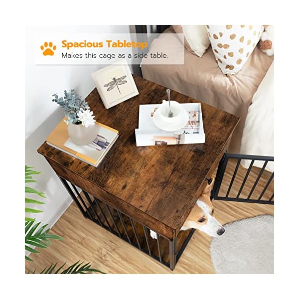 HOOBRO Dog Crate Furniture, Wooden Dog House, Decorative Dog Kennel with Drawer, Indoor Pet Crate End Table for Small Dog, Steel-Tube Dog Cage, Chew-Proof, Rustic Brown and Black BF01GW03 HOOBRO Dog Crate Furniture, Wooden Dog House, Decorative Dog Kennel with Drawer, Indoor Pet Crate End Table for Small Dog, Steel-Tube Dog Cage, Chew-Proof, Rustic Brown and Black BF01GW03
