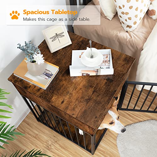 HOOBRO Dog Crate Furniture, Wooden Dog House, Decorative Dog Kennel with Drawer, Indoor Pet Crate End Table for Small Dog, Steel-Tube Puppy Cage, Chew-Proof, Rustic Brown and Black BF01GW03 by HOOBRO - Image 4