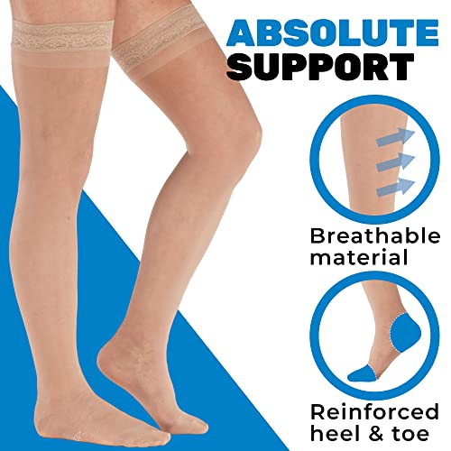 ABSOLUTE SUPPORT (2 Pairs) Made in USA - Thigh High Compression Dress Stockings with Silicone Border for Women 15-20mmHg | For Improving Blood Circulation - Nude & Beige, Medium4