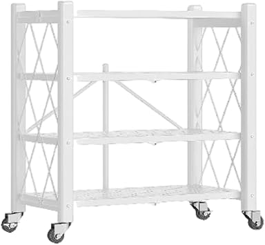 JOYBOS - 4 Tier Folding Storage Shelf with Wheels, No Assembly 71x34x125cm White