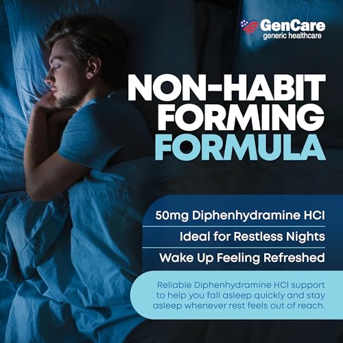gencare maximum strength nighttime sleep aid supplement for adults deep sleep pills with diphenhydramine hcl 50mg to fall asleep faster- strong non-habit forming pm sleeping relief 96 softgels