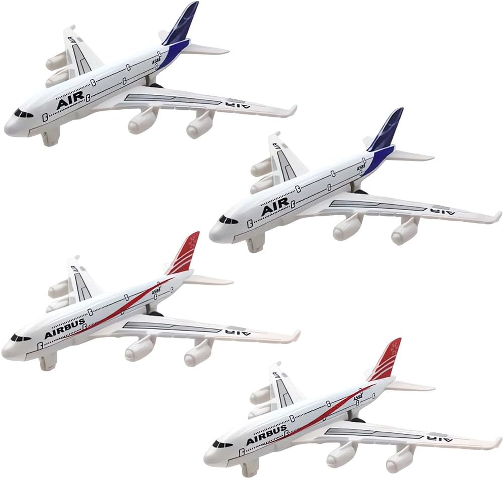 4-Piece Pull Back Plane Toys Set - Diecast Aeroplane Model Toys for Boys & Girls, Easy to Play Christmas & Birthday Gifts